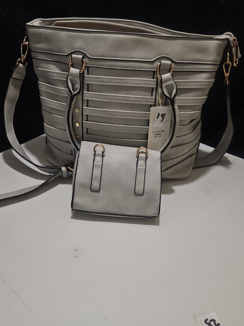 Grey Quilted 2-in-1 Tote Set with Matching Flap Bag NWT